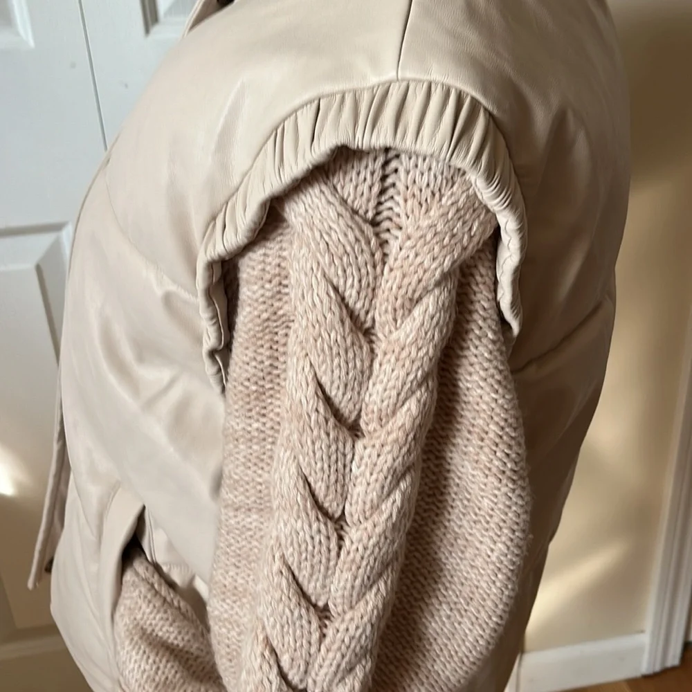 Unreal Fur Barcelona Vegan Faux Leather Cable Knit Sleeve Puffer Jacket M NWOT - Picture 11 of 16